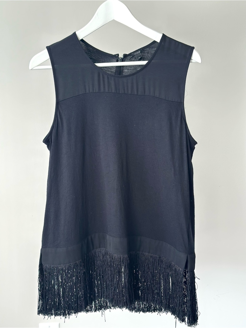 J. Crew Black Sleeveless Fringe Hem Tank Top